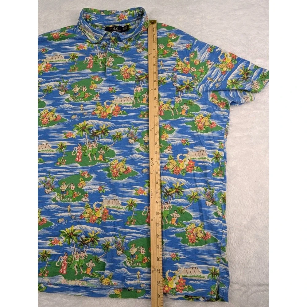 Ralph Lauren Polo Shirt Men's XL Blue Orange Hula Girl Hawaiian Island‎ Tropic